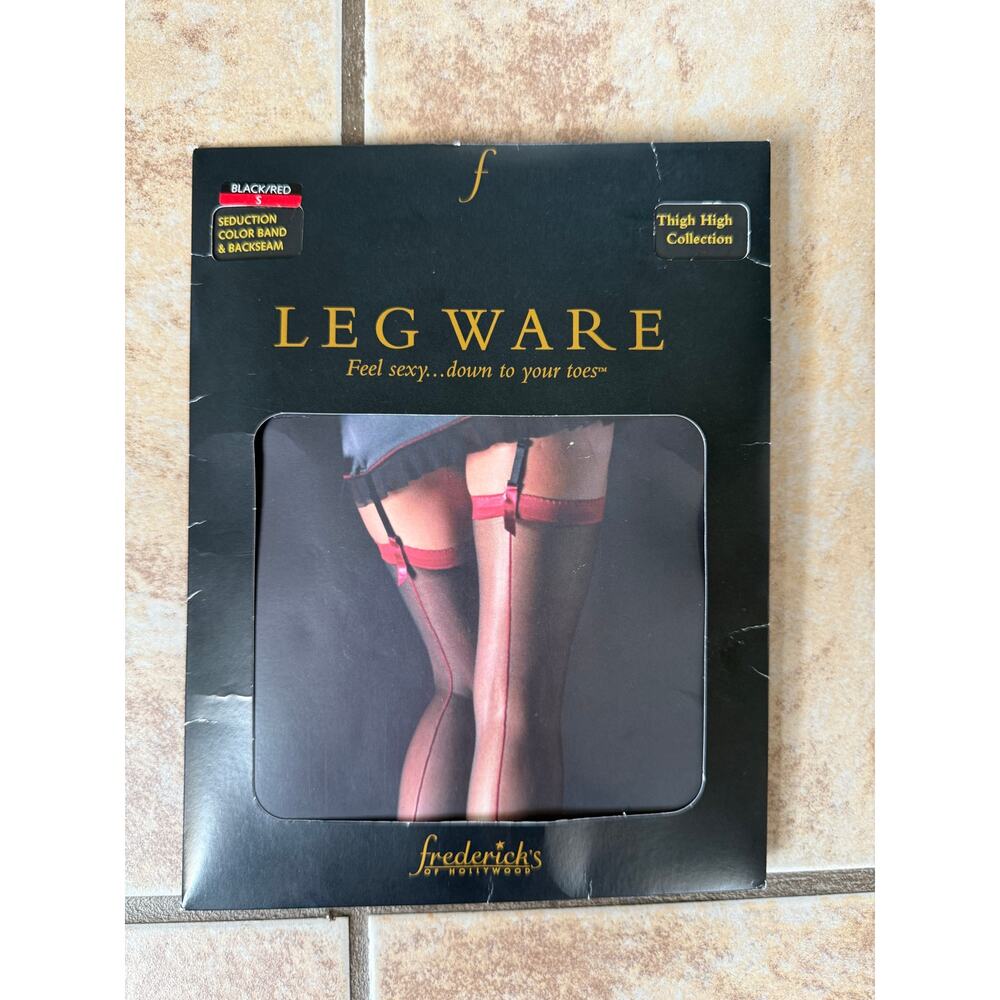 Fredrick’s of Hollywood Leg Ware Thigh High‎ Stockings Nylons Small Black / Red